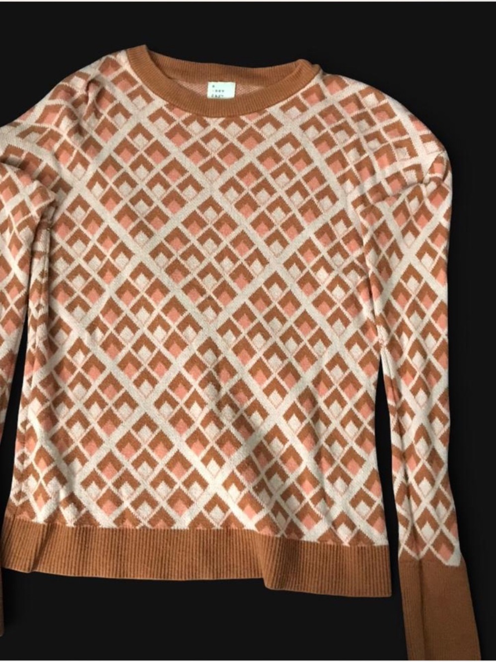 a new day Peach and Cream Geometric Crewneck Sweater